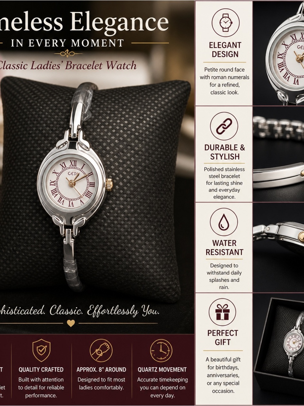Ladies Silver Bracelet Watch with Roman Dial -